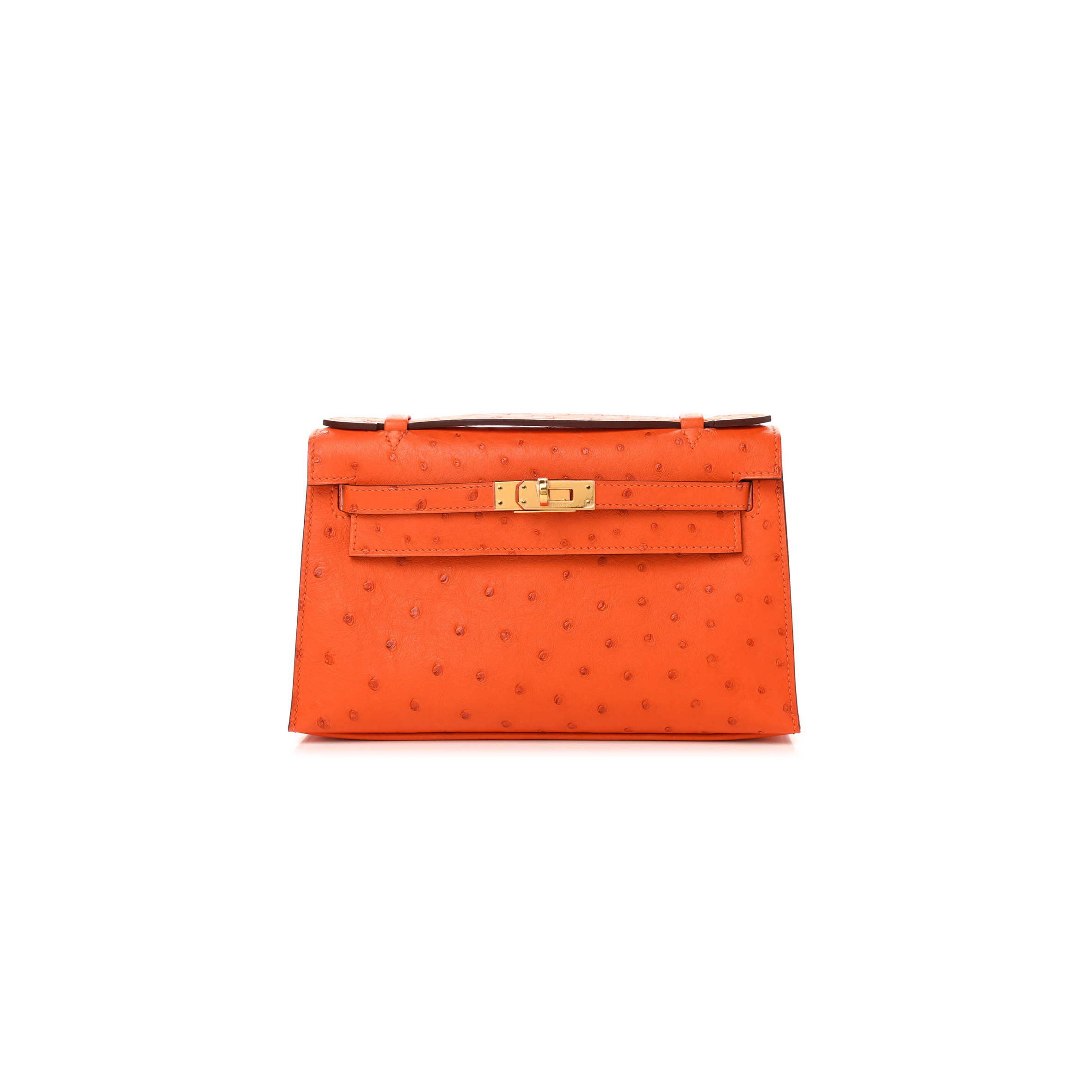 HERMÈS MASTER OSTRICH KELLY POCHETTE TANGERINE (22*14*7cm) 